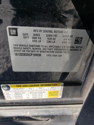 1G1ZC5E0XCF199038 - 2012 CHEVROLET MALIBU 1LT 灰色 照片 12