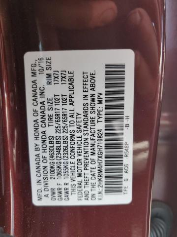 2HKRM4H7XGH719824 - 2016 HONDA CR-V EXL BURGUNDY photo 13