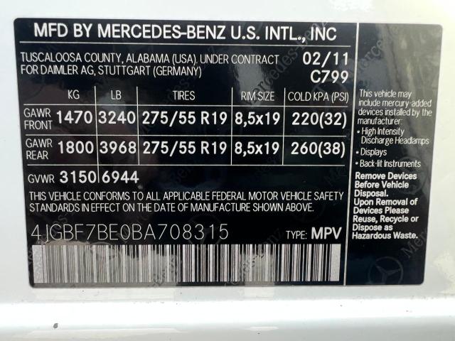 4JGBF7BE0BA708315 - 2011 MERCEDES-BENZ GL 450 4MATIC WHITE photo 15