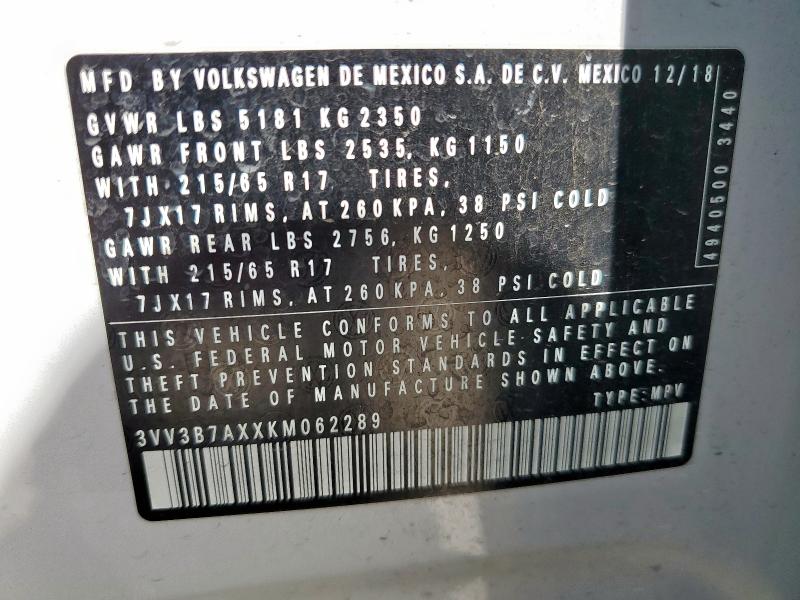 3VV3B7AXXKM062289 - 2019 VOLKSWAGEN TIGUAN SE Silber Foto 13