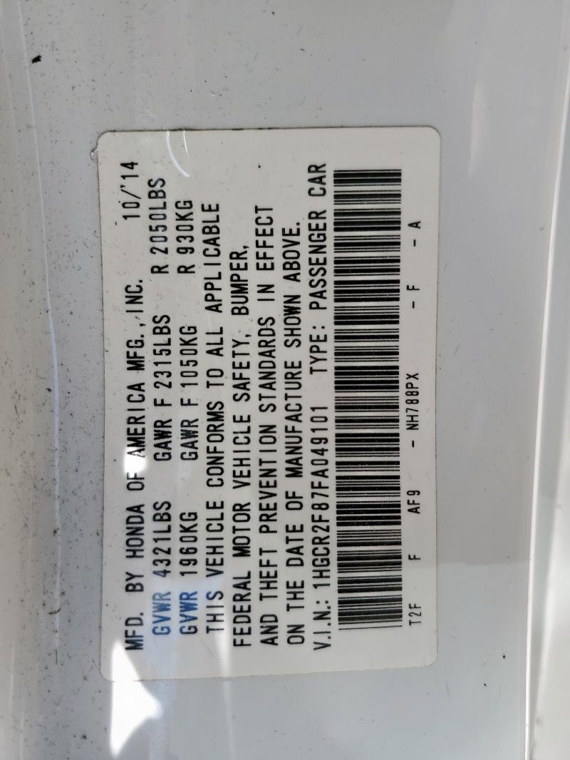 1HGCR2F87FA049101 - 2015 HONDA ACCORD EXL WHITE photo 13