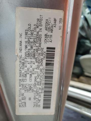5TBBT441X3S343161 - 2003 TOYOTA TUNDRA ACCESS CAB SR5 GRAY photo 13
