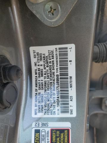 1HGFA16577L089849 - 2007 HONDA CIVIC LX GRAY photo 12