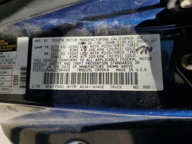 5TETX22N46Z294489 - 2006 TOYOTA TACOMA ACCESS CAB ლურჯი ფოტო 12