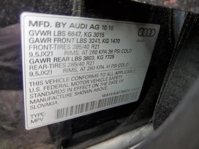 WA1VAAF76KD014424 - 2019 AUDI Q7 PRESTIGE BLACK photo 13