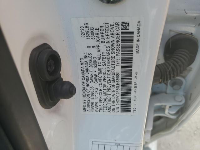 2HGFC2F80LH539651 - 2020 HONDA CIVIC SPORT 白色 照片 12