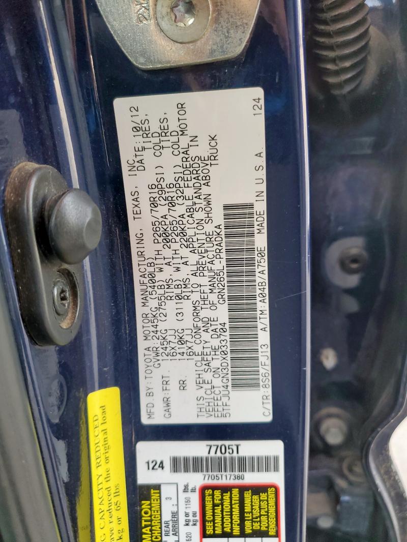 5TFJU4GN3DX033704 - 2013 TOYOTA TACOMA DOUBLE CAB PRERUNNER BLUE photo 12