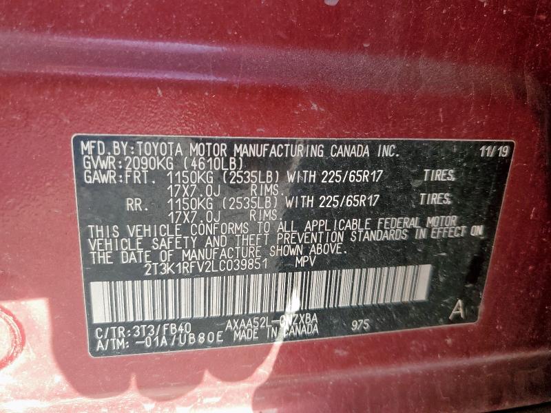2T3K1RFV2LC039851 - 2020 TOYOTA RAV4 LE RED photo 13
