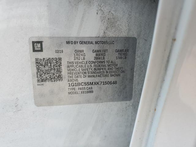 1G1BC5SMXK7150648 - 2019 CHEVROLET CRUZE LS WHITE photo 12