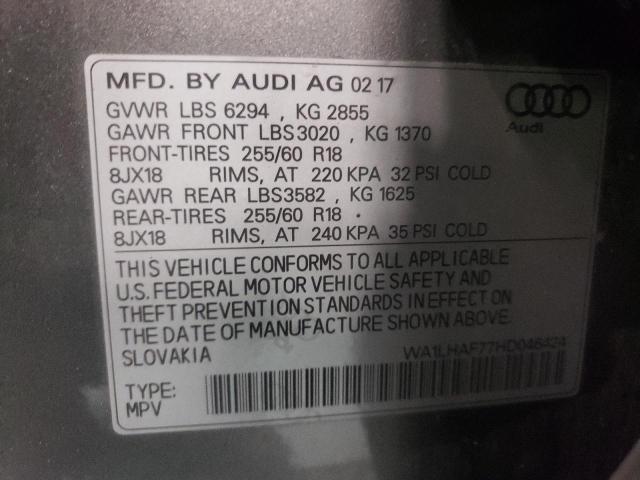 WA1LHAF77HD046424 - 2017 AUDI Q7 PREMIUM PLUS GRAY photo 13