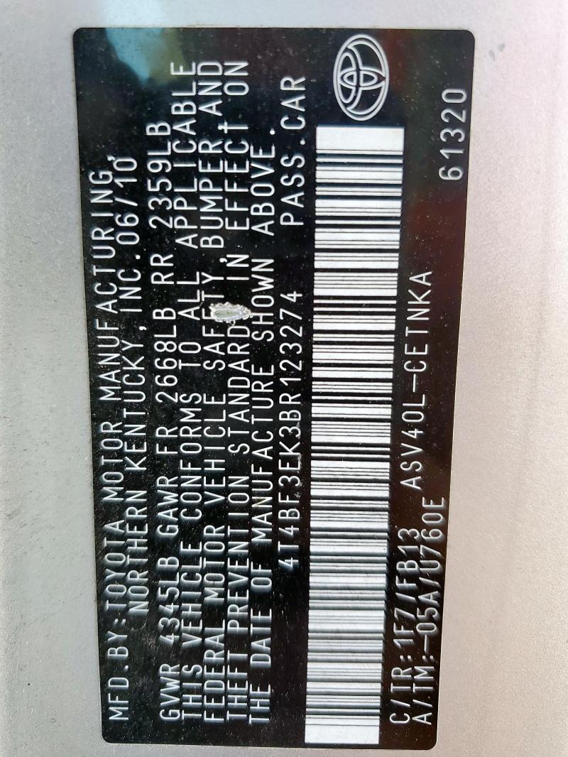 4T4BF3EK3BR123274 - 2011 TOYOTA CAMRY BASE Gümüş foto 12