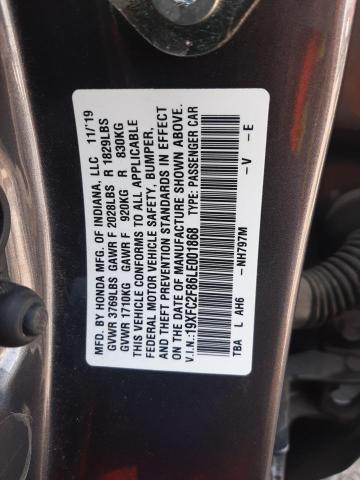 19XFC2F86LE001868 - 2020 HONDA CIVIC SPORT GRAY photo 12