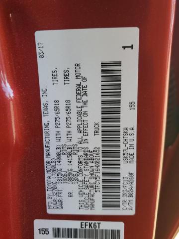 5TFCY5F16HX021652 - 2017 TOYOTA TUNDRA DOUBLE CAB SR/SR5 RED photo 12