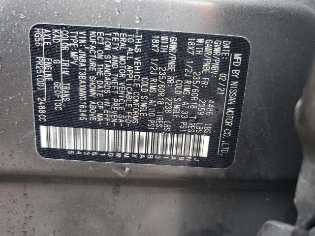 JN8AT3BAXMW016345 - 2021 NISSAN ROGUE SV GRAY photo 14