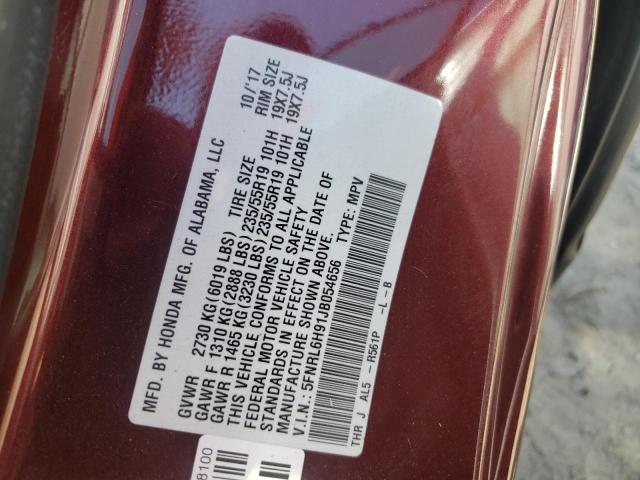 5FNRL6H91JB054656 - 2018 HONDA ODYSSEY ELITE BURGUNDY photo 13