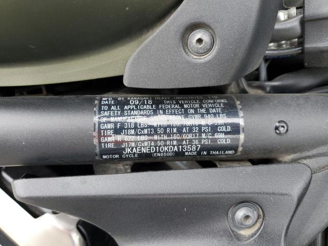 JKAENED10KDA13587 - 2019 KAWASAKI EN650 D GREEN photo 9