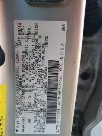 5TFJU4GN3DX031547 - 2013 TOYOTA TACOMA DOUBLE CAB PRERUNNER SILVER photo 13