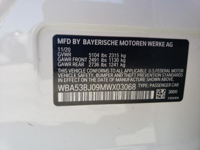 WBA53BJ09MWX03068 - 2021 BMW 540 I WHITE photo 13