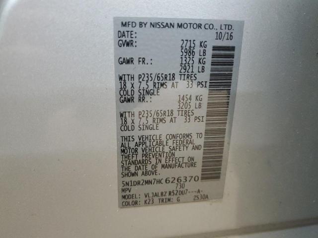 5N1DR2MN7HC626370 - 2017 NISSAN PATHFINDER S 银色 照片 13