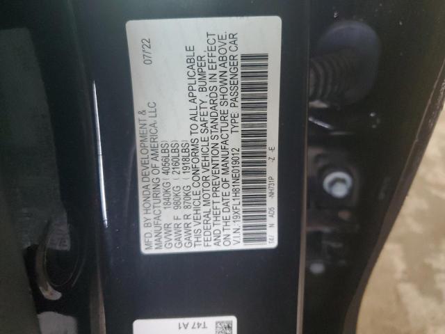 19XFL1H81NE019012 - 2022 HONDA CIVIC SPORT TOURING BLACK photo 12