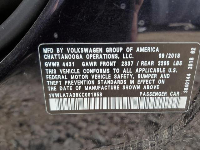 1VWLA7A38KC001858 - 2019 VOLKSWAGEN PASSAT WOLFSBURG BLACK photo 12