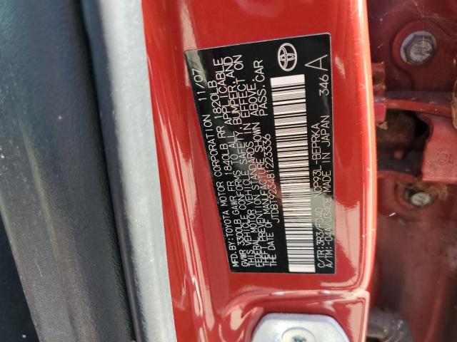 JTDBT923481223336 - 2008 TOYOTA YARIS SEDA RED photo 12