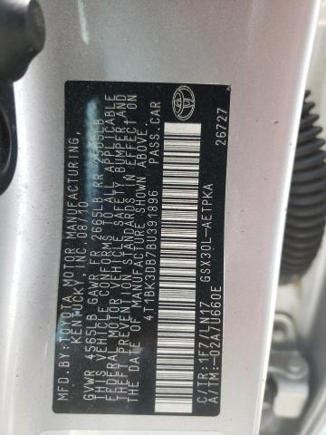 4T1BK3DB7BU391896 - 2011 TOYOTA AVALON BASE 银色 照片 12