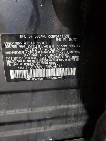 JF2SKAPC2NH524074 - 2022 SUBARU FORESTER LIMITED GRAY photo 13