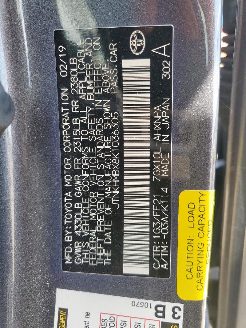 JTNKHMBX8K1036305 - 2019 TOYOTA C-HR XLE GRAY photo 12