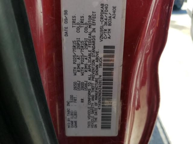 4TASN92N0XZ428174 - 1999 TOYOTA TACOMA XTRACAB PRERUNNER მუქწითელი ფოტო 13