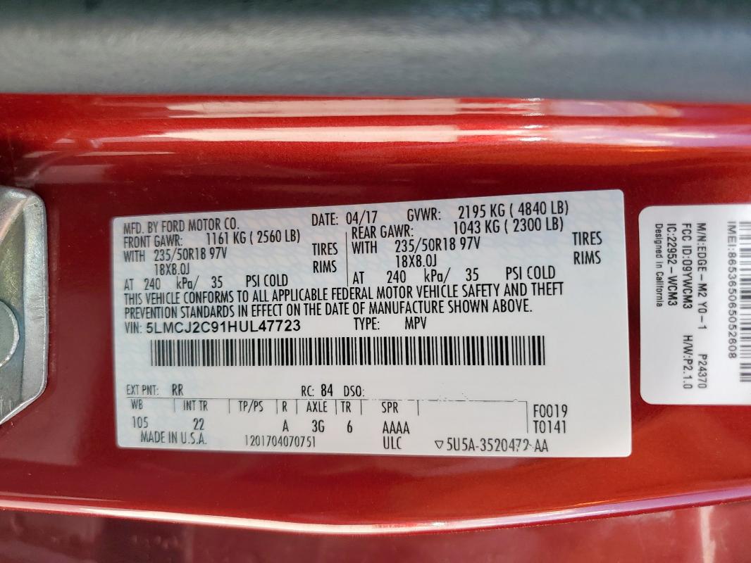 5LMCJ2C91HUL47723 - 2017 LINCOLN MKC SELECT მუქწითელი ფოტო 13