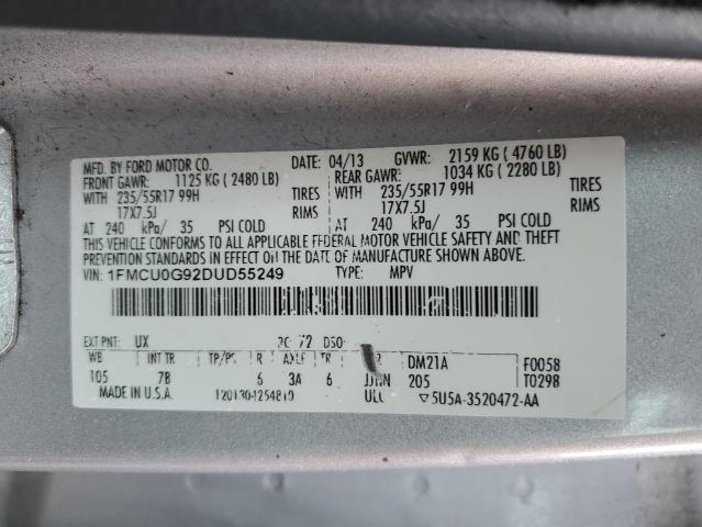 1FMCU0G92DUD55249 - 2013 FORD ESCAPE SE SILVER photo 14