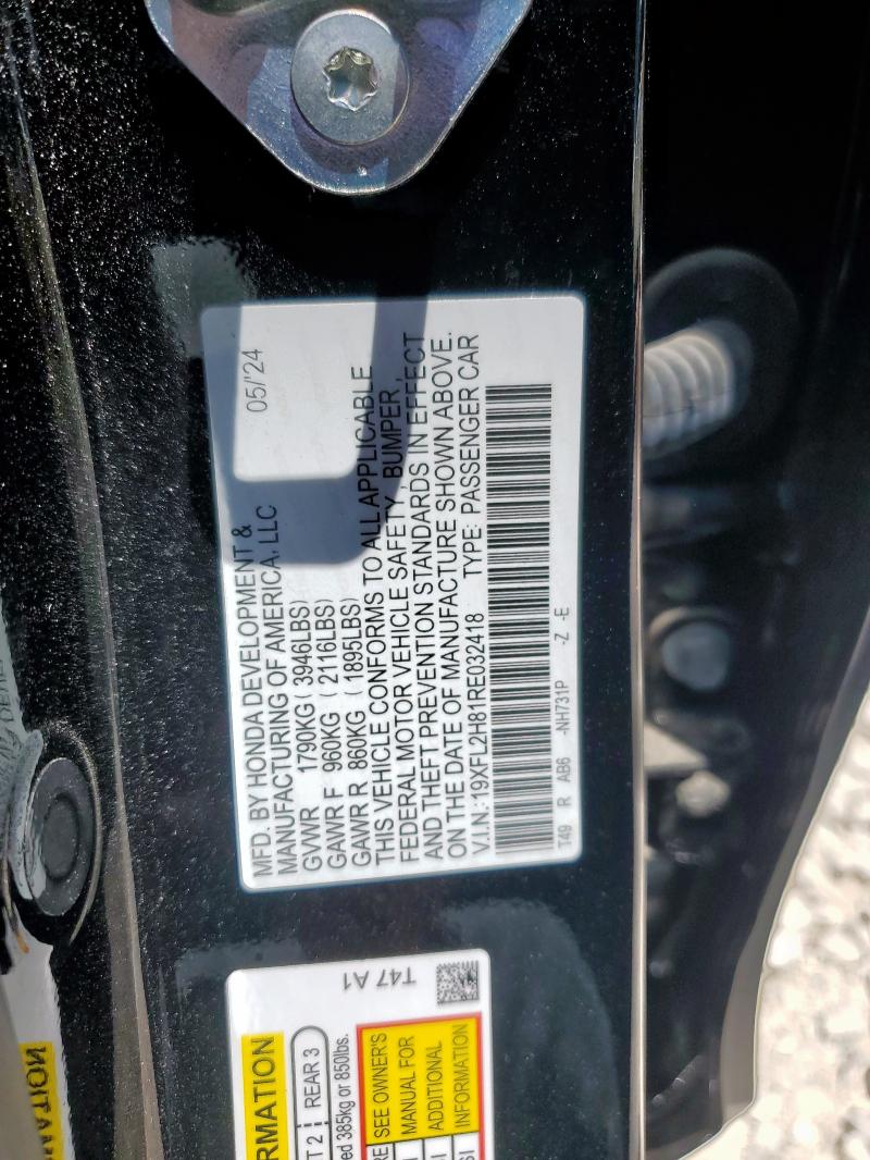 19XFL2H81RE032418 - 2024 HONDA CIVIC SPORT Чорний фото 12