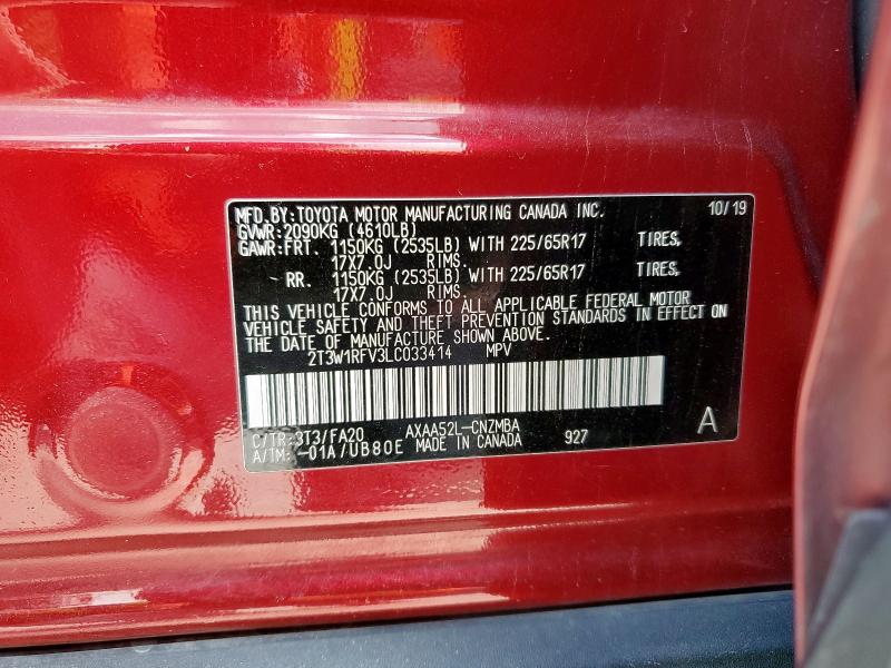 2T3W1RFV3LC033414 - 2020 TOYOTA RAV4 XLE RED photo 13