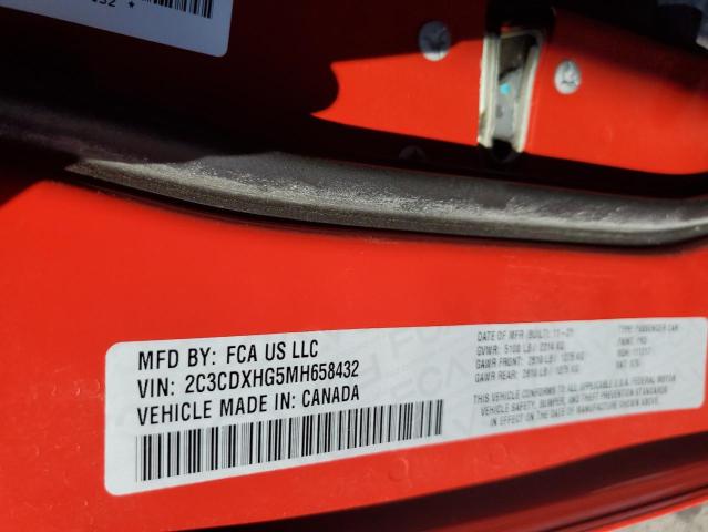 2C3CDXHG5MH658432 - 2021 DODGE CHARGER GT RED photo 12