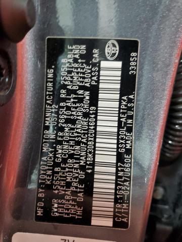 4T1BK3DBXCU460419 - 2012 TOYOTA AVALON BASE Сірий фото 13