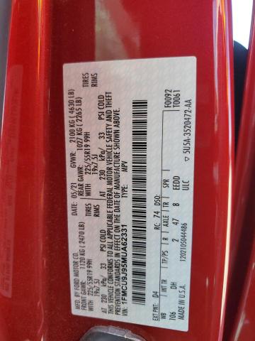 1FMCU9J95MUA62331 - 2021 FORD ESCAPE TITANIUM RED photo 14