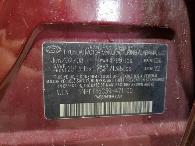 5NPET46C39H471100 - 2009 HYUNDAI SONATA GLS MAROON photo 12