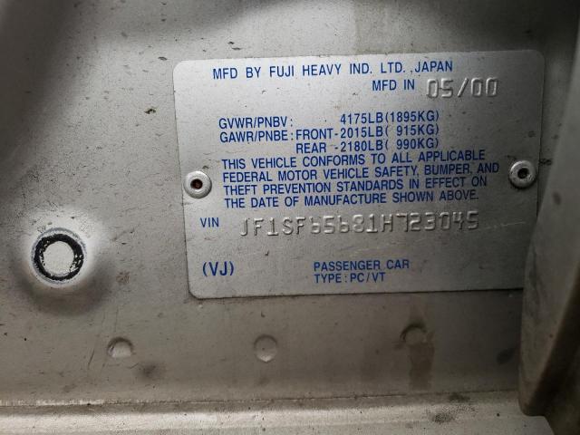 JF1SF65681H723045 - 2001 SUBARU FORESTER S ვერცხლისფერი ფოტო 12