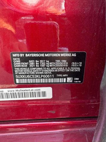 5UXKU6C53KLP60611 - 2019 BMW X6 XDRIVE50I RED photo 10