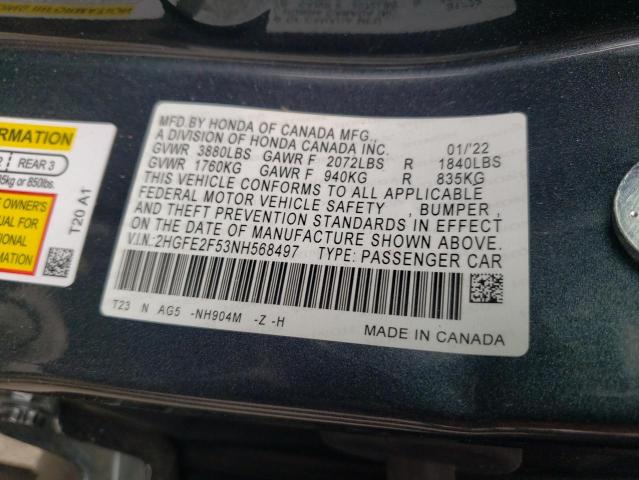 2HGFE2F53NH568497 - 2022 HONDA CIVIC SPORT 黑色 照片 13