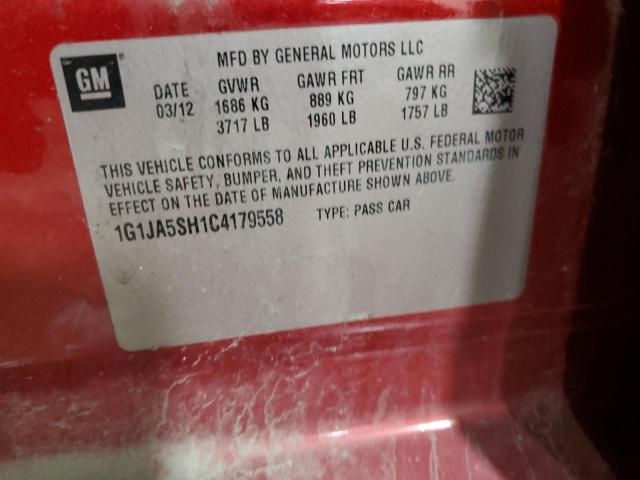 1G1JA5SH1C4179558 - 2012 CHEVROLET SONIC LS 勃艮第红 照片 12