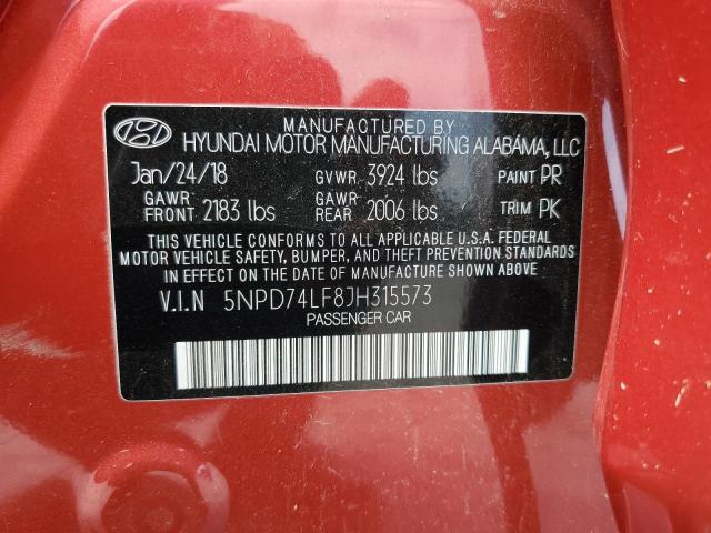 5NPD74LF8JH315573 - 2018 HYUNDAI ELANTRA SE RED photo 13