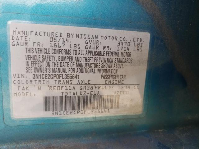 3N1CE2CP0FL355641 - 2015 NISSAN VERSA NOTE S BLUE photo 13