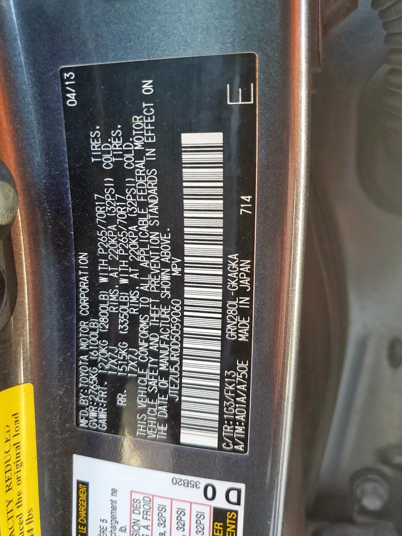 JTEZU5JR0D5059060 - 2013 TOYOTA 4RUNNER SR5 CHARCOAL photo 14