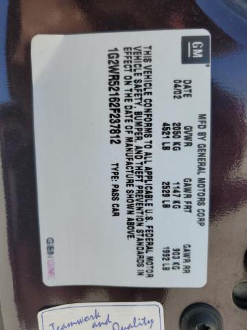 1G2WR52162F237812 - 2002 PONTIAC GRAND PRIX GTP Tünd qırmızı foto 12