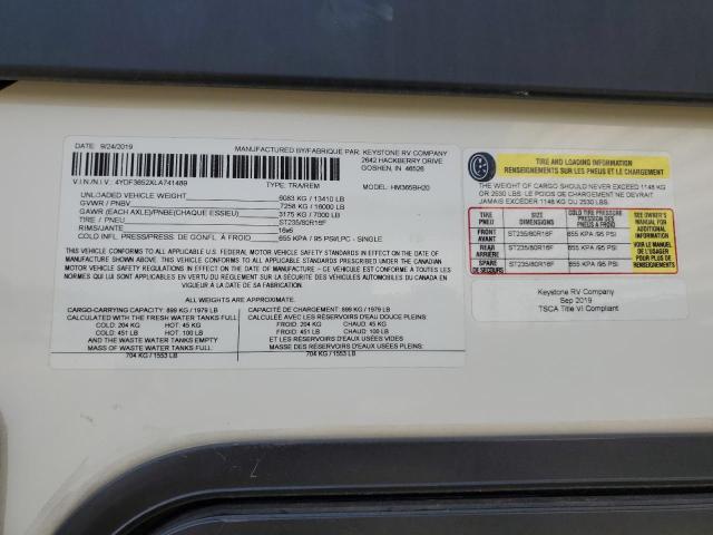 4YDF3652XLA741489 - 2020 KEYSTONE MONTANA WHITE photo 10