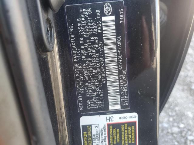 4T1BE46KX8U771527 - 2008 TOYOTA CAMRY CE BLACK photo 12