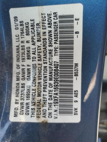 19XFA16939E008407 - 2009 HONDA CIVIC EXL BLUE photo 12