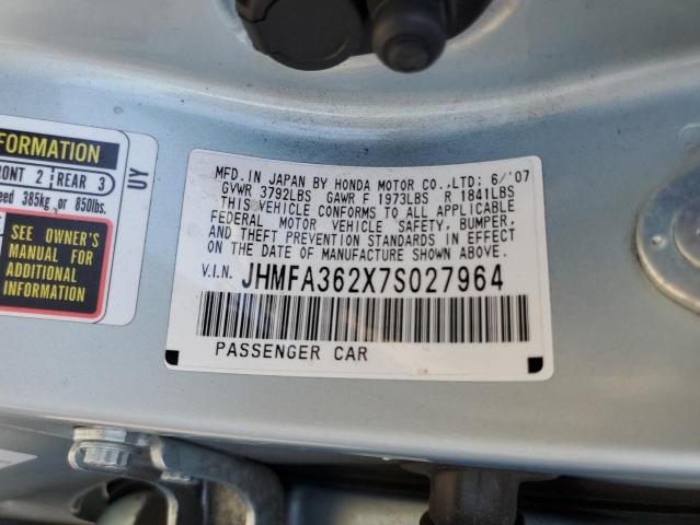 JHMFA362X7S027964 - 2007 HONDA CIVIC HYBRID BLUE photo 12